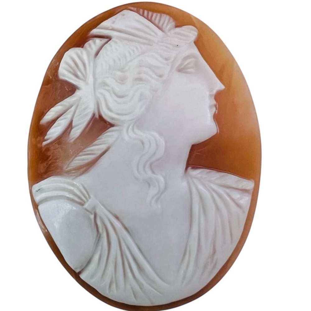 GORGEOUS Victorian Antique Large Unmounted Shell Cameo Large Goddess/God